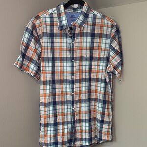 Men’s Izod Saltwater Orange blue plaid short sleeve‎ button down size large
